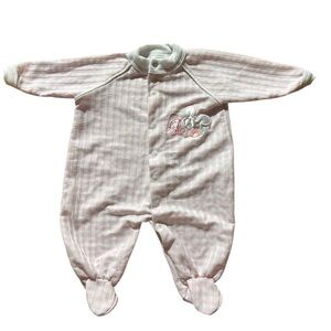 • VTG 90s BabyGro Pink Gingham Waffle‎ Knit Sleeper Medium Bunny